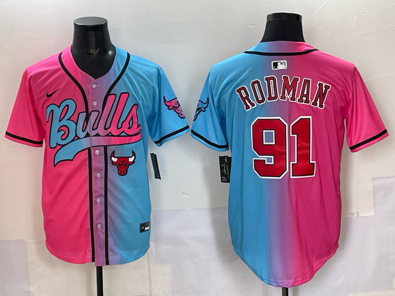 Men Chicago Bulls Nike #91 Rodman Blue pink NBA 2025 Jersey style 016->->NBA Jersey